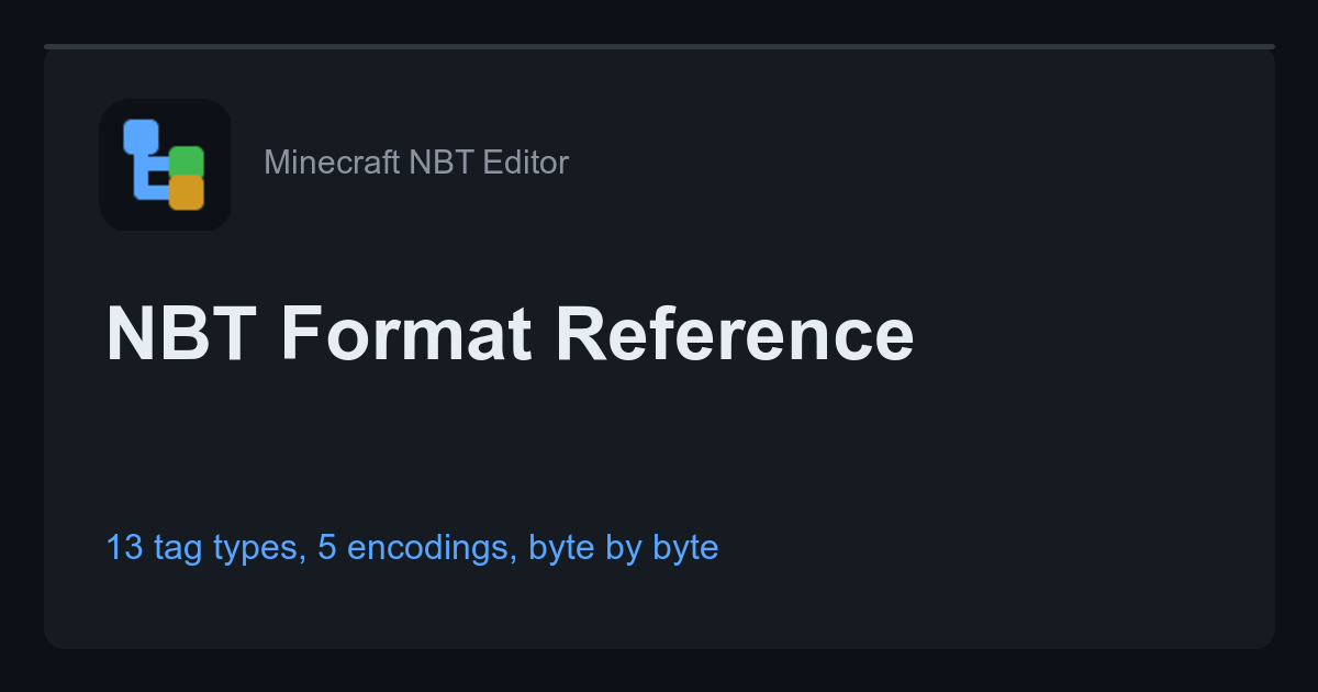 NBT Format Reference — Tag Types, Encodings, Byte Layout